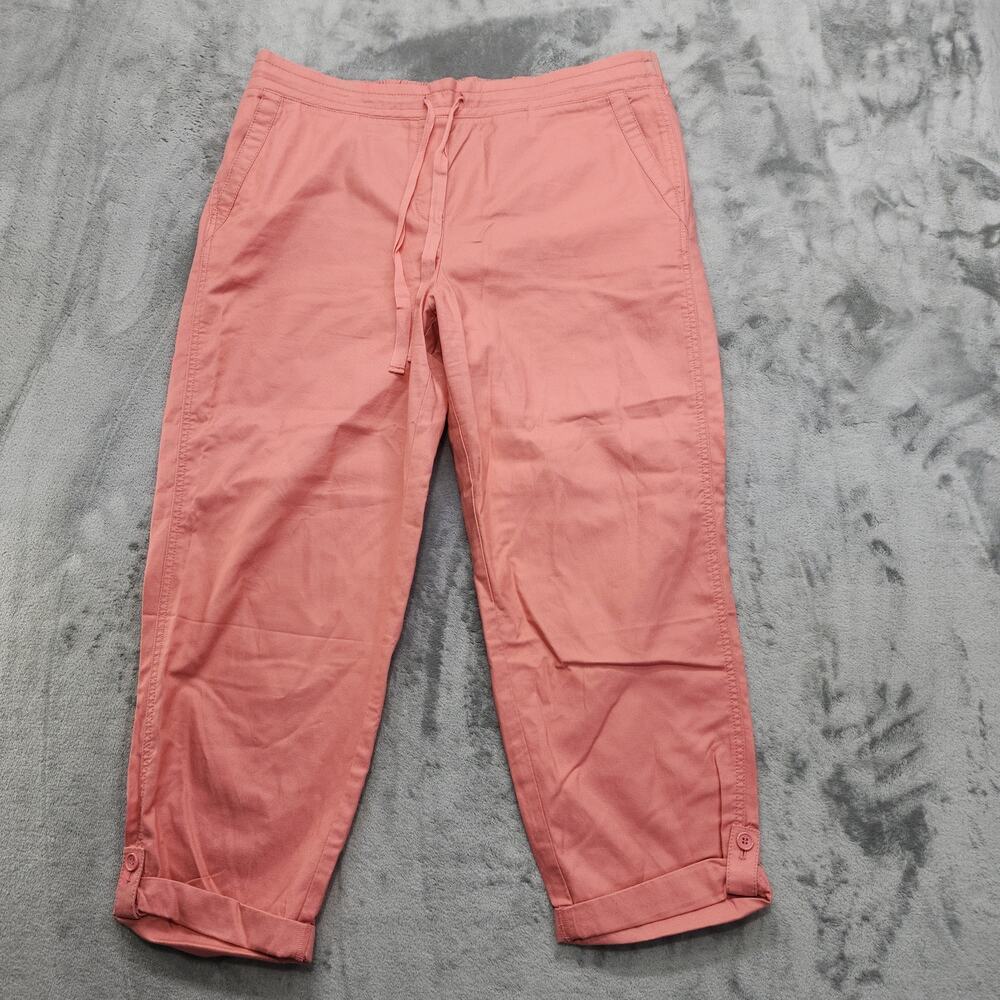 Talbots Pants Womens 14 Pink Coral Cotton Tencel Crop Cuffed Button Tab Pull On‎